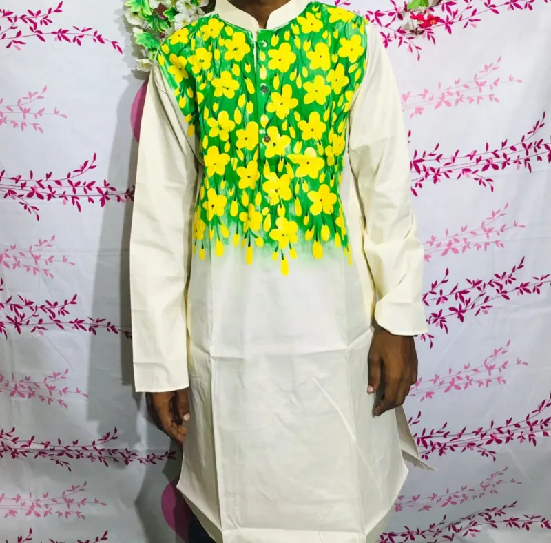 Men's Hand Print Panjabi in Dhupian Silk, 6 Colours
