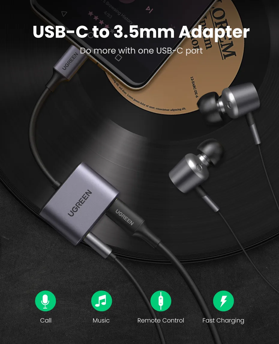 UGREEN CM231 (60164) 2-in-1 USB C to 3.5mm অ্যাডাপ্টার