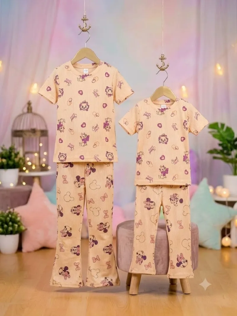 Kids' Cartoon Print Half Sleeve T-Shirt and Pant Set, 2Y to 8Y