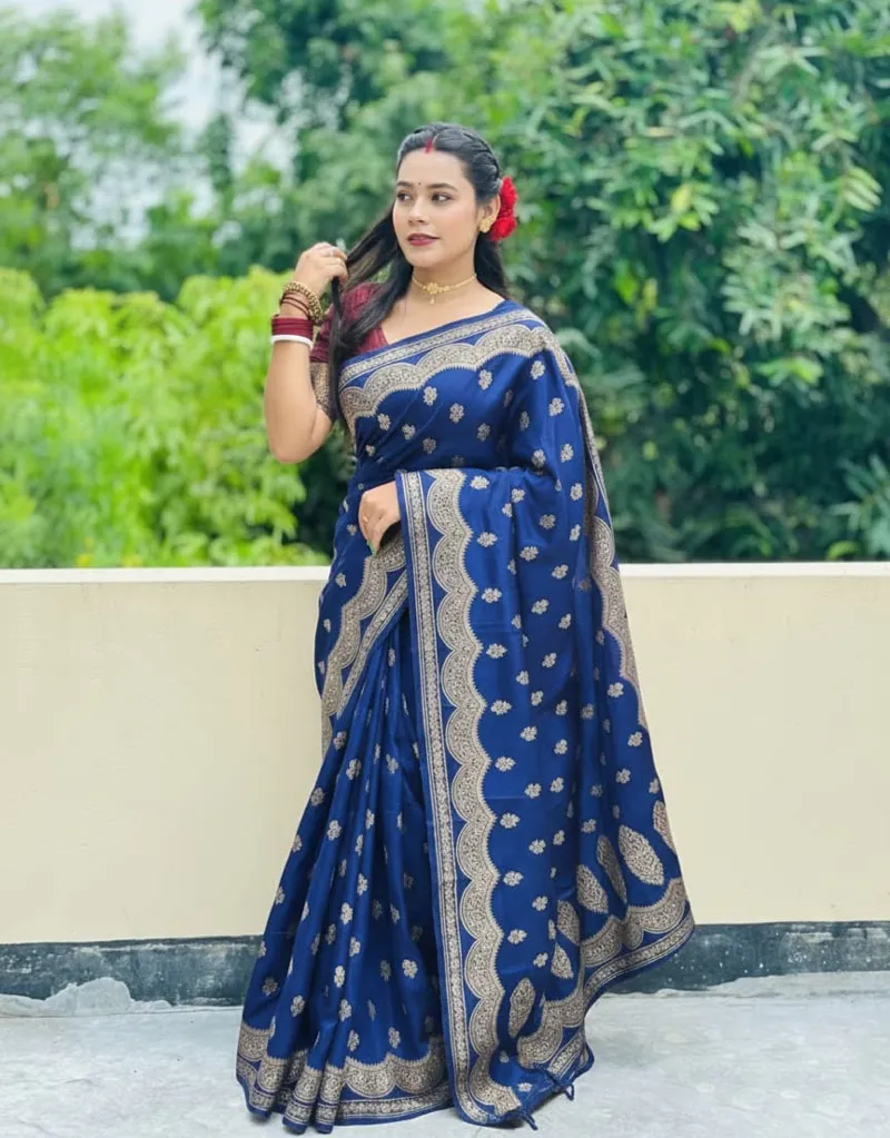 Screen Printed Silk Saree and Blouse Piece Set, 6 Colours