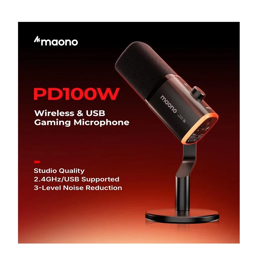 Maono PD100W Wireless & USB Dynamic Microphone with Desktop Stand