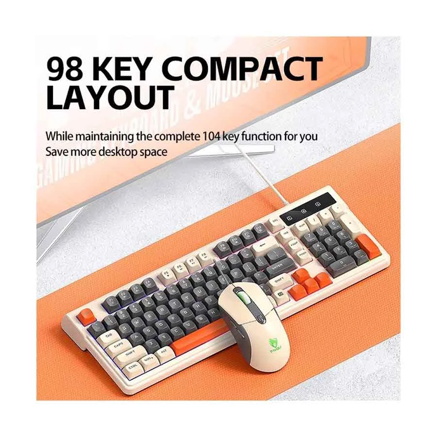 T-Wolf TF330 Milk Tea Wired Gaming Keyboard & Mouse Combo