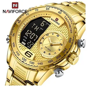 NAVIFORCE NF9199 স্টেইনলেস স্টিল ডুয়াল টাইম রিস্ট ওয়াচ