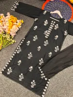 Readymade Co-Ord Three Piece with Heavy Embroidery on Cotton