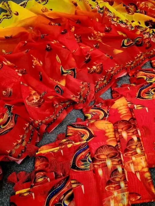 Chanderi Silk Floral Print Saree without Blouse, 5 Colours