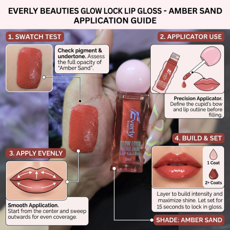 Everly Beauties Glow Lock Intense Shine চকচকে লিপ গ্লস, শেড Amber Sand
