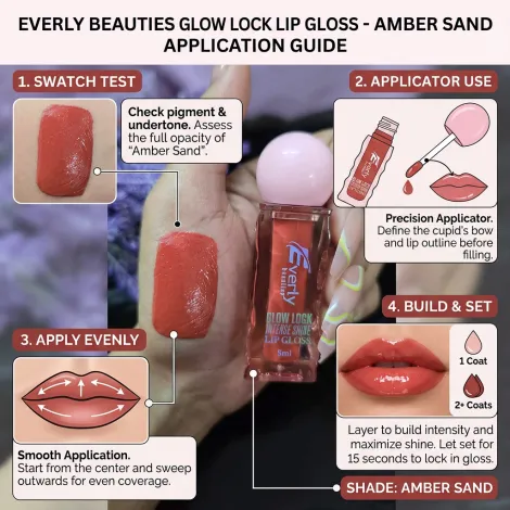 Everly Beauties Glow Lock Intense Shine চকচকে লিপ গ্লস, শেড Amber Sand