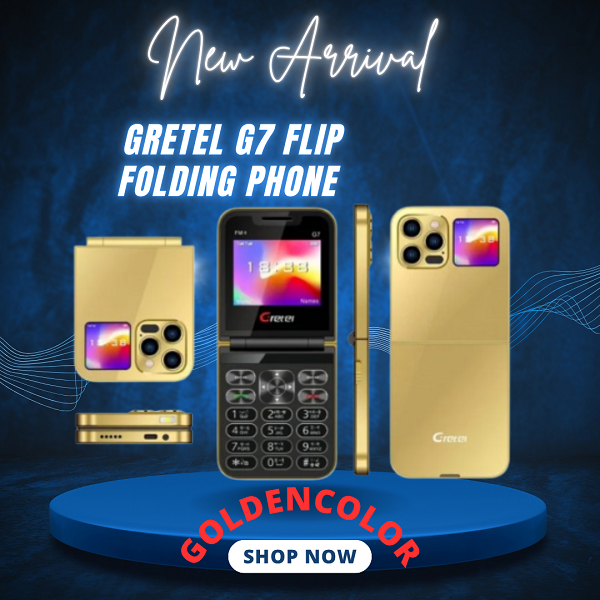 Gretel G7 Flip Folding Phone Dual Display Caseing ( Gold)