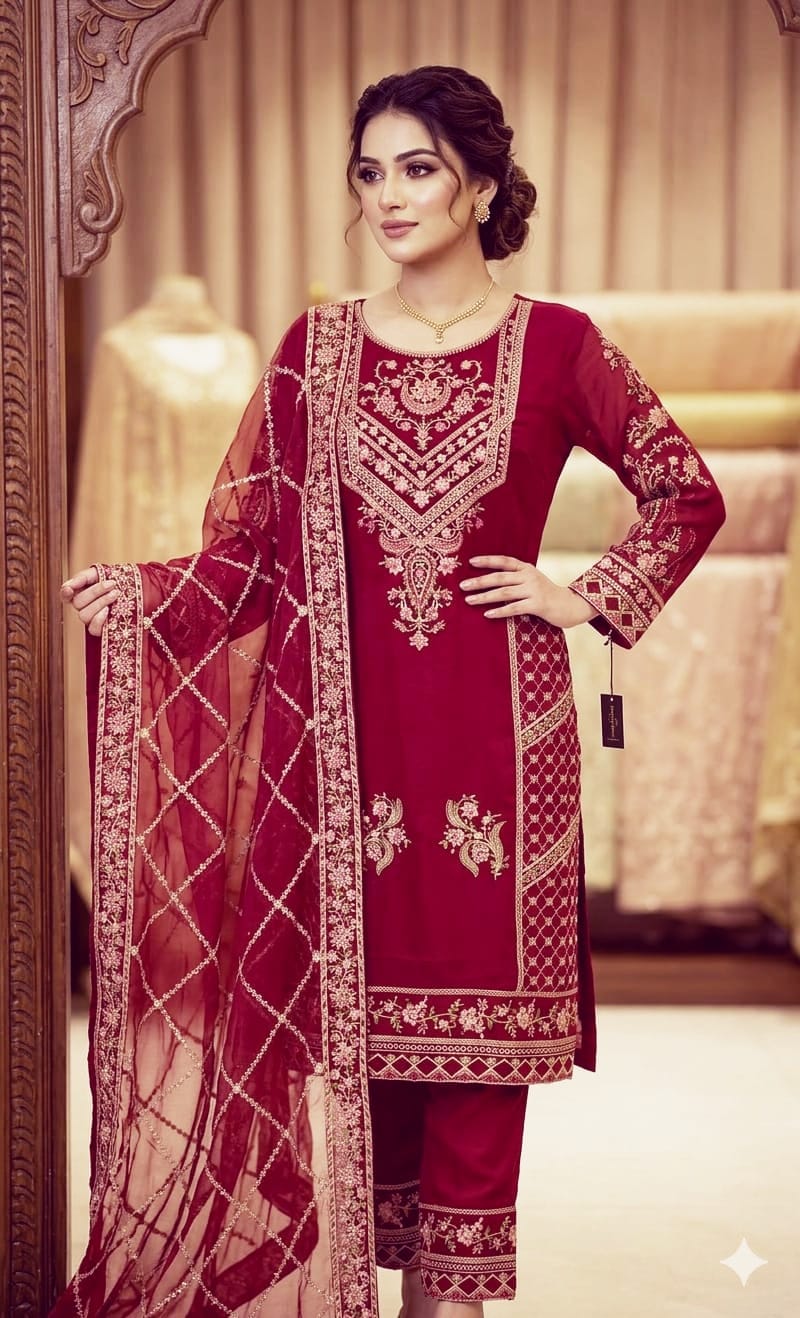 Women's Sada Bahar Tissue Three Piece with Full Sequin Embroidery
