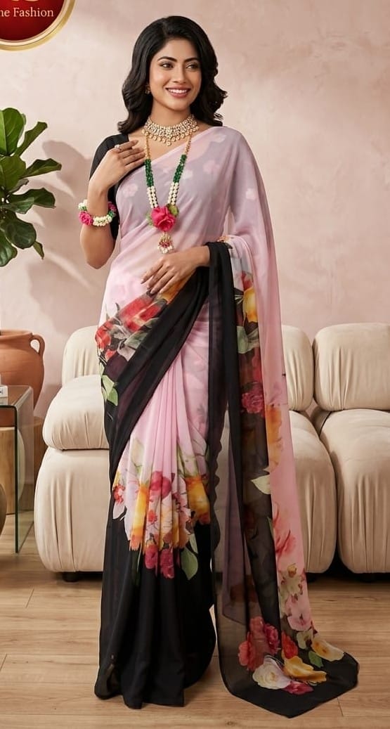 Lightweight Rongdhonu Georgette Saree with Blouse, 5 Colours