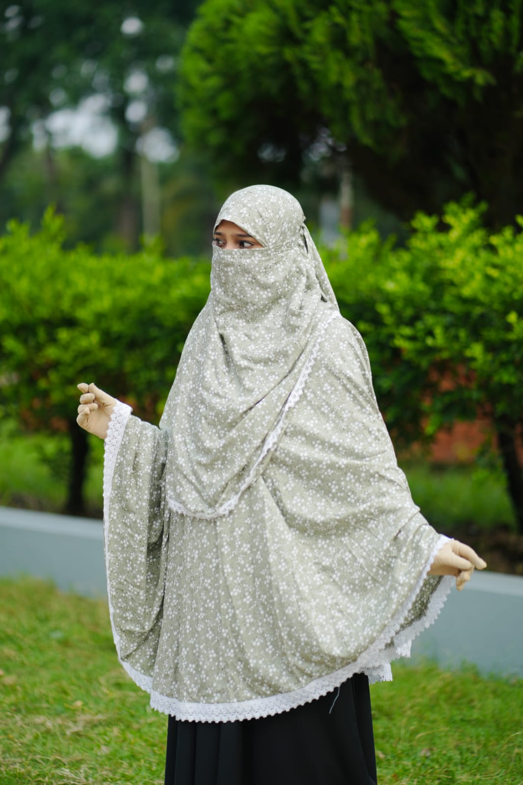 লং কটন হিজাব নিকাবসহ, ভিসকস কটন, পেছনে 50 ইঞ্চি