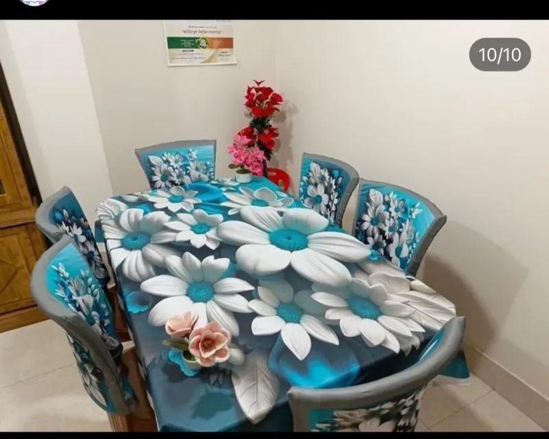 3D প্রিন্ট টেবিল ক্লথ সেট (1 টেবিল কভার ও 6 চেয়ার কভার)
