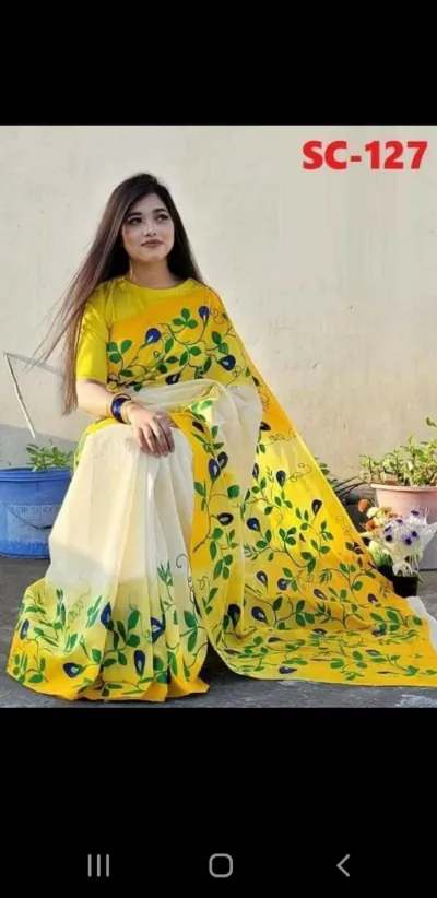 Half Silk Saree with Hand Painted Brush Design for Women