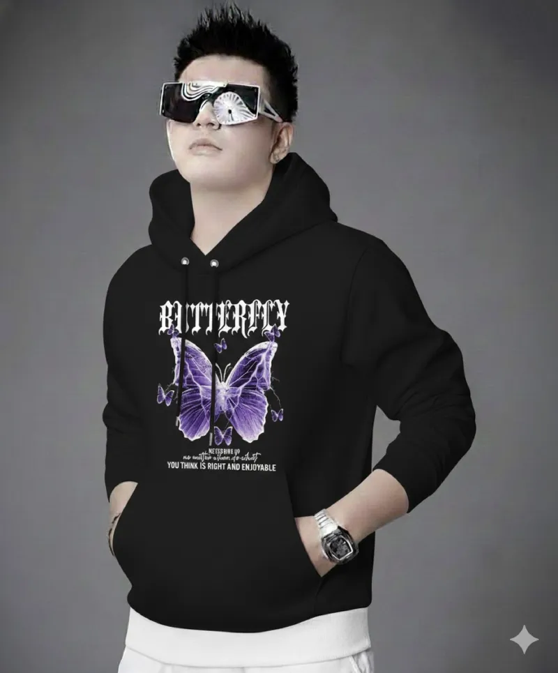 DTF Printed Drop Shoulder Cotton Hoodie, Chest 40 to 46 Inch