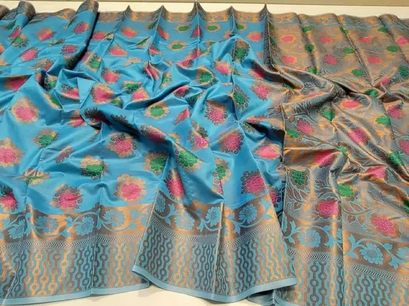Weaver-Made Silk Katan Banarasi Saree, Saree Only, 6 Colours