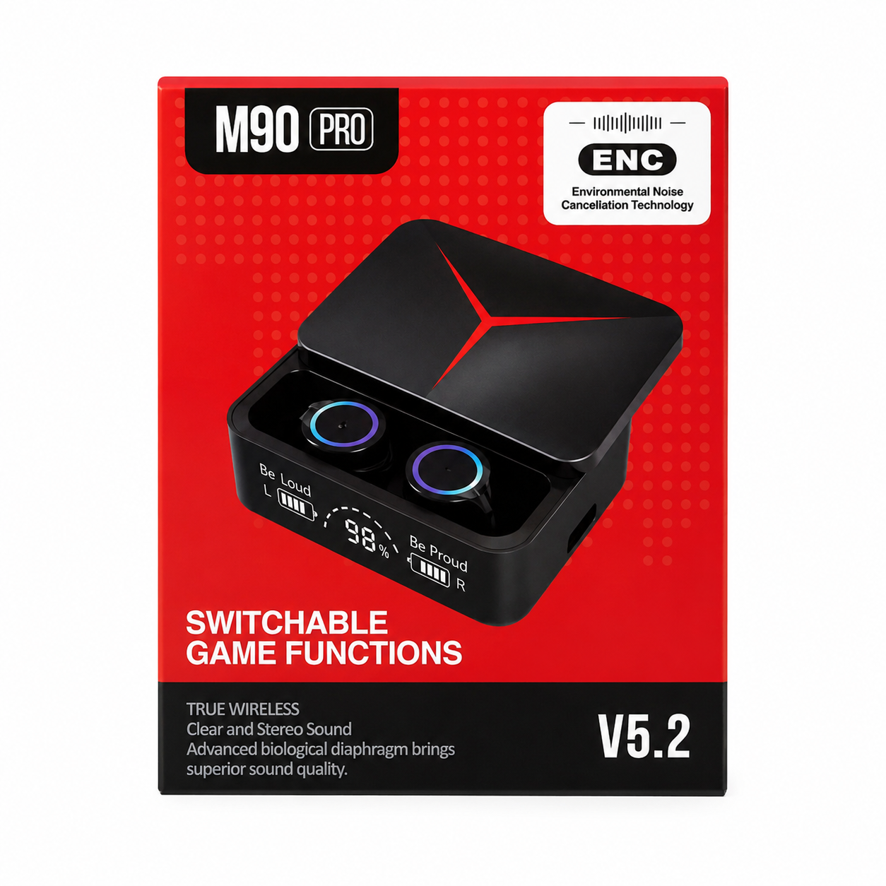 M90 Pro TWS ট্রু ওয়্যারলেস ইয়ারবাডস – Bluetooth 5.3, ENC ও 1200mAh পাওয়ার ব্যাংক চার্জিং কেস