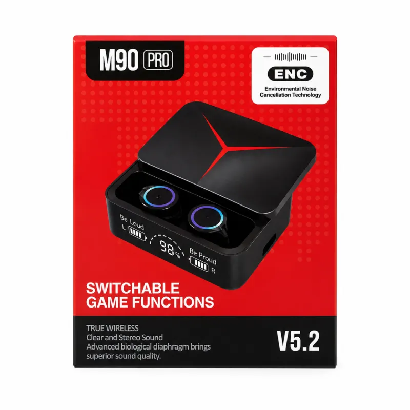 M90 Pro TWS ট্রু ওয়্যারলেস ইয়ারবাডস – Bluetooth 5.3, ENC ও 1200mAh পাওয়ার ব্যাংক চার্জিং কেস