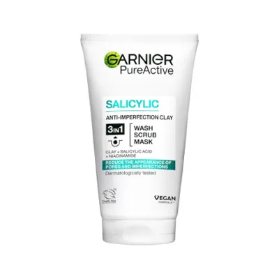 Garnier Pure Active Salicylic Clay 3in1 ওয়াশ স্ক্রাব মাস্ক 150ml