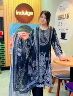 Butter Silk Digital Print Three Piece with Semi Georgette Orna