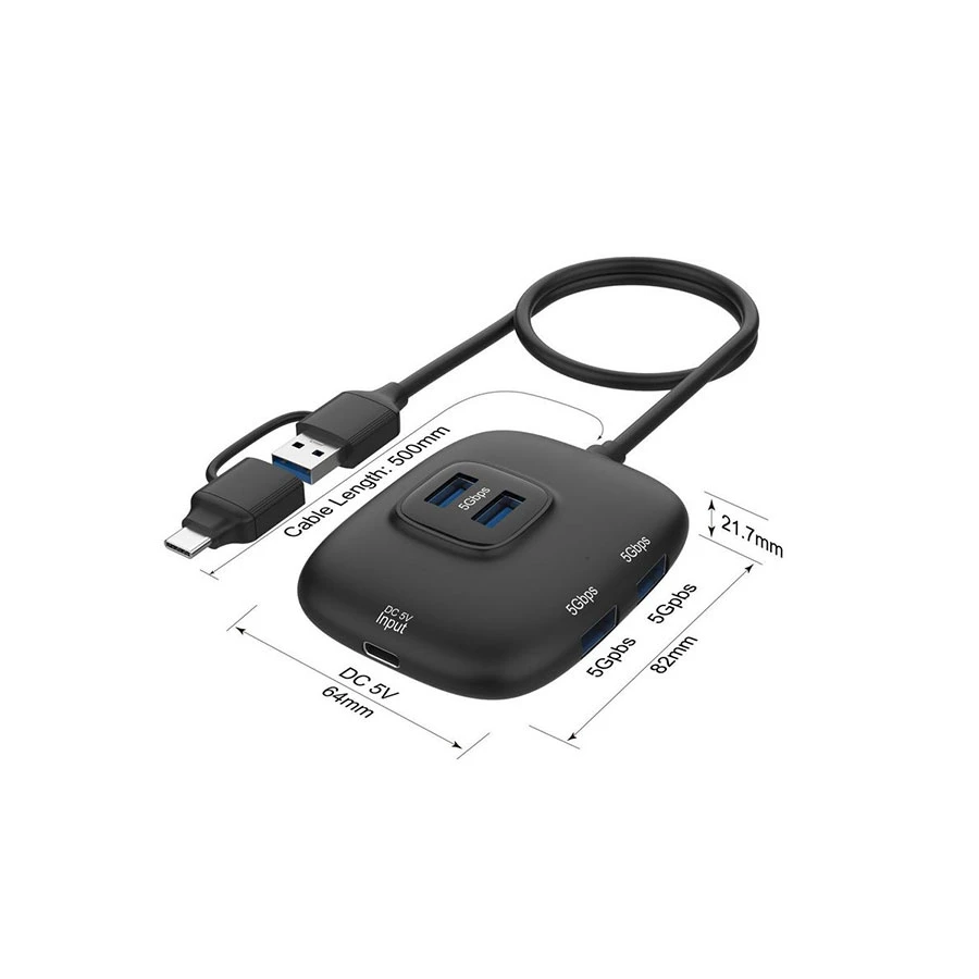 Onten OTN-UCA310 USB-C and USB to 4-Port USB Hub 5Gbps Black