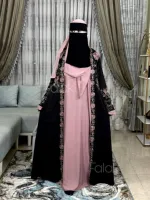 Embroidery Koti Abaya with Inner and Hijab, Sizes 50 to 56