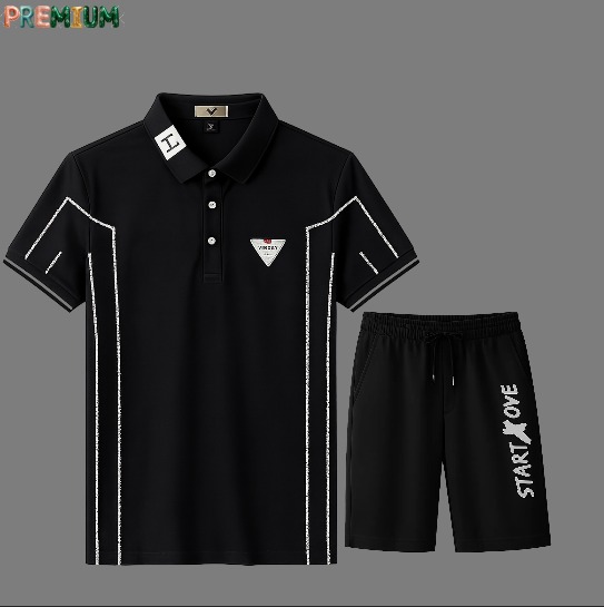 Men's Pure Cotton Polo Shirt and Half Pant Combo, 200 GSM