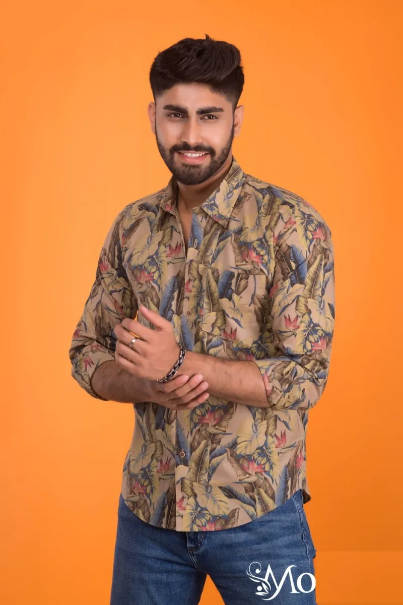 Men's Cotton Print Formal Shirt, Slim Fit, Sizes M to XL