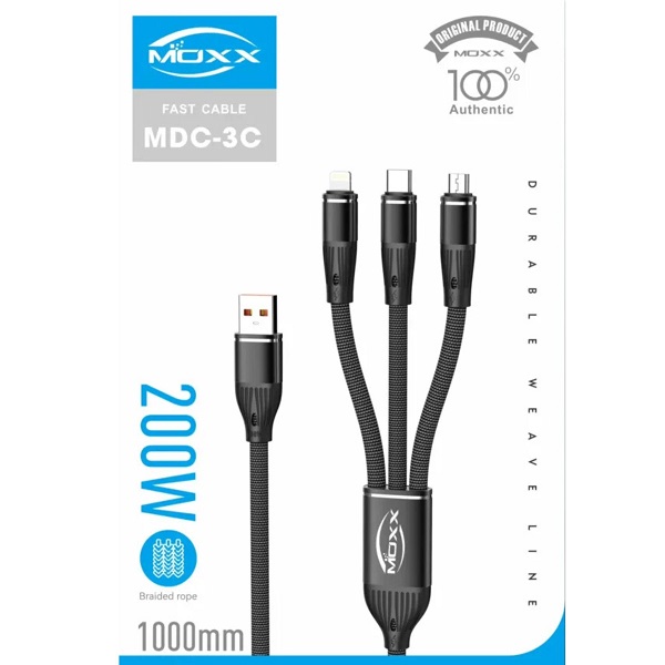 Moxx MDC-3C 3 in 1 2000Watt 1000mm ফাস্ট চার্জিং ক্যাবল