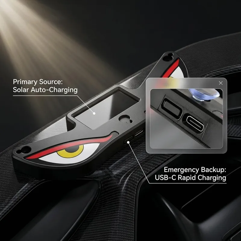 Solar Devil Eyes LED কার/বাইক উইন্ডো লাইট - মোশন সেন্সর ও USB-C চার্জিং