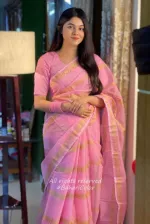 Semi Muslin Block Print Saree with Cotton Voile Blouse Piece