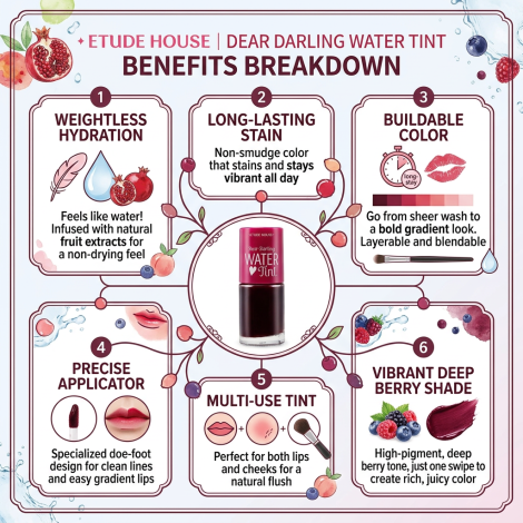 Etude Dear Darling ওয়াটার লিপ টিন্ট, শেড 01 Strawberry Ade