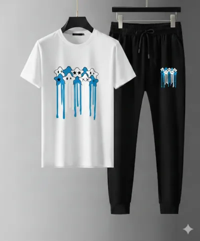 Men's Printed Mesh Jersey Tee and Trouser Set, Sizes M to XL
