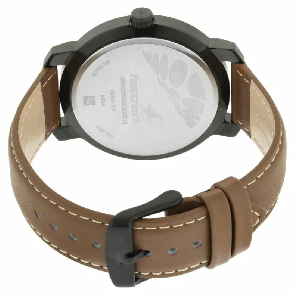 Fastrack NS3246NL01 Bare Basics Quartz Analog with Date Grey Dial Leather Strap Watch