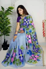 মহিলাদের হাতে ব্রাশ পেইন্ট করা হাফ সিল্ক শাড়ি