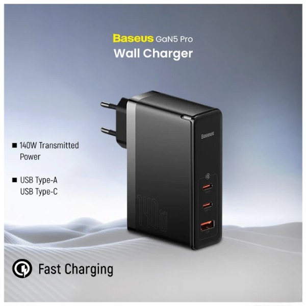 Baseus CCGP100201 GaN5 Pro USB এবং ডুয়াল USB-C 140W EU চার্জার