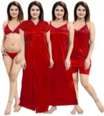 মহিলাদের সাটিন নাইট ড্রেস সেট লং নাইটি ও টপসহ