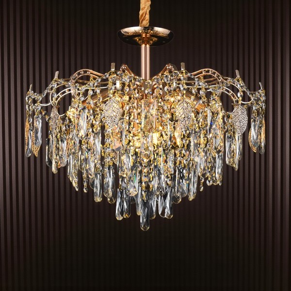 Qulik Modern Luxury Crystal Chandelier Pendent French Gold Clear 8 LED Light