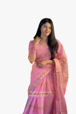 Block Print Semi Muslin Saree with Tassel Anchal, 14 Haath
