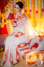 Half Silk Block Print Saree in 3 Colours, 12 Haath Long