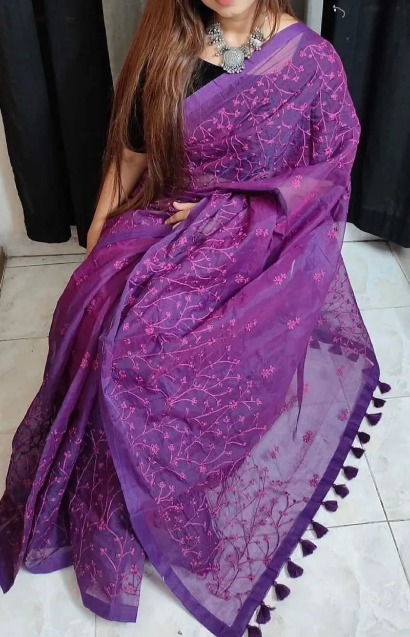 Women's Half Silk Saree with Embroidery Work, 12 Haath