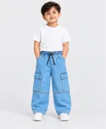 Boys' Six Pocket Denim Baggy Pant with Elastic Waist, 2 to 12 Years