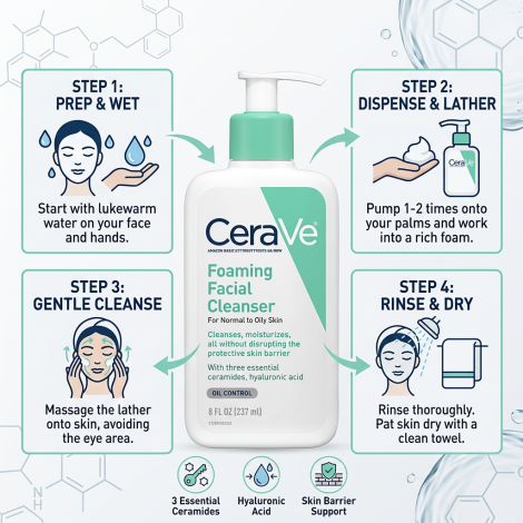 CeraVe ফোমিং ক্লিনজার, নরমাল থেকে তৈলাক্ত ত্বকের জন্য 237ml