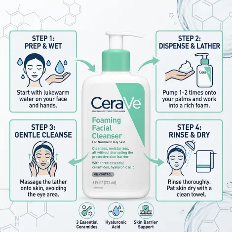 CeraVe ফোমিং ক্লিনজার, নরমাল থেকে তৈলাক্ত ত্বকের জন্য 237ml