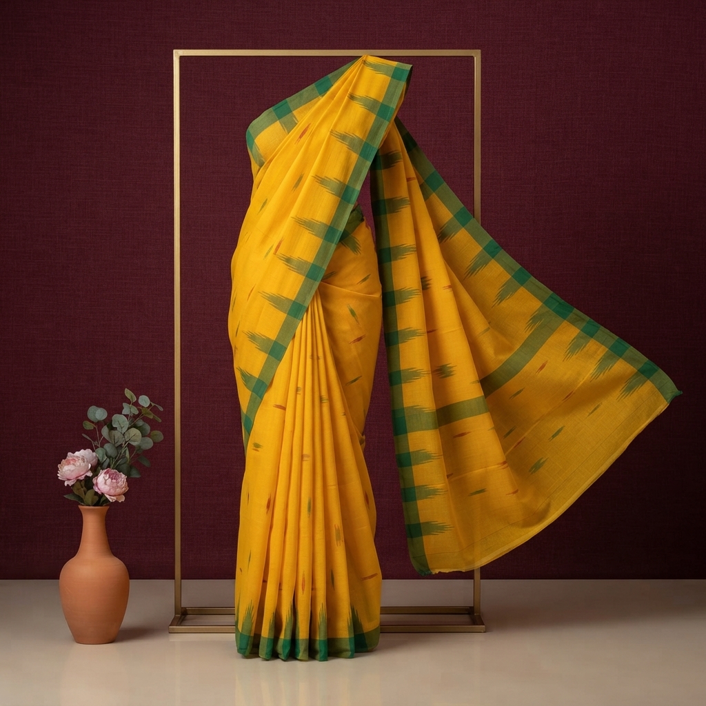 Traditional Sylheti Handloom Cotton Manipuri Saree with Shiuli Flower Motif