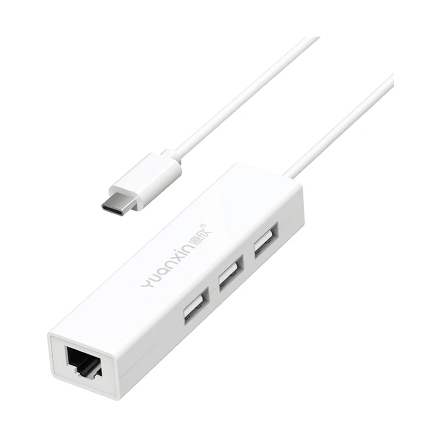 Yuanxin X-2562T Type-C to Tri USB & 10/100 LAN Hub White