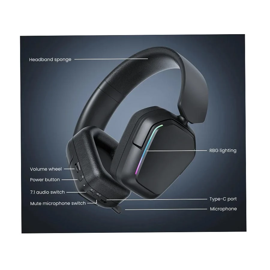 Royal Kludge RK HG101 RGB (Tri-Mode) Matte Black Gaming Headphone