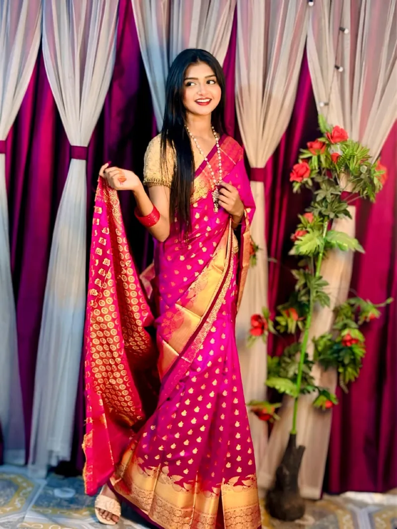 Silk Katan Banarasi Saree with Golden Zari Work, 6 Colours