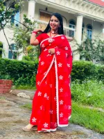 Women's Dhupian Silk Saree with Ball Print and Lace
