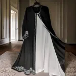 Rose Koti Borka with Embroidery and Attached Koti, Cherry Fabric