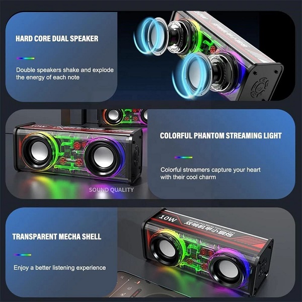 V8 Transparent Mechanical TWS Subwoofer Wireless Bluetooth Speaker